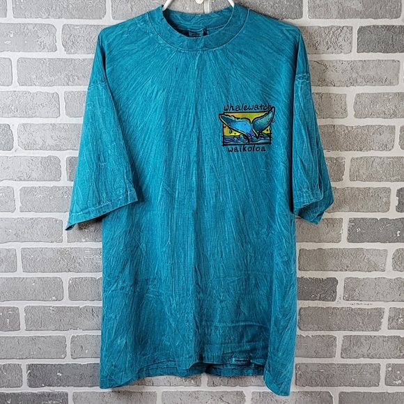 Whalewatch Waikoloa Hawaii Ocean Blue Tie Dye Summer Vintage Tee Men's Size XL - Picture 2 of 13
